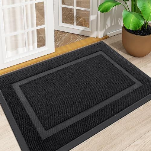 Homaxy Door Mat, Rubber Backed Non Slip Door Matts Indoor, Dirt Trapper Absorbent Mats, Washable Front Doormat Outdoor, Heavy Duty Floor Mat for Entrance, Kitchen and Garden, 80 x 120 cm, Black