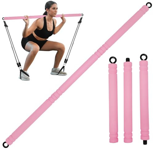 Topfinder Widerstandsbänder Stange, Tragbare Pilates Bar Trainingsstange Resistance Bands Bar für Fitnessbänder Krafttraining Yoga Fitnessgeräte für Zuhause (Rosa)