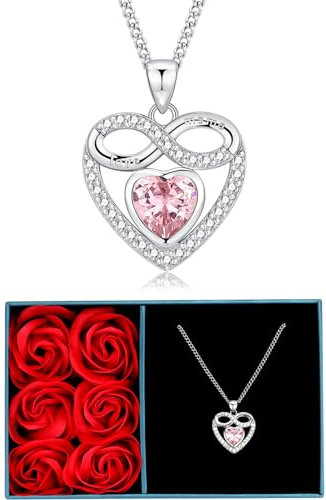 TIZU Halskette Damen Herz Anhänger, Kette Herz mit Ewige Rose Geschenk Box, Schmuck Geschenk für Mama Frauen Mädchen