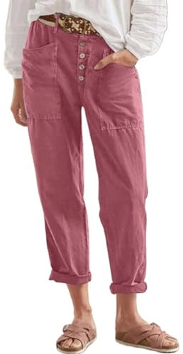 Clode Women Cotton Linen Trousers High Waist Bottoms Solid Color Loose Fit Casual Trousers Plus Size Going Out Everyday Pants A-43