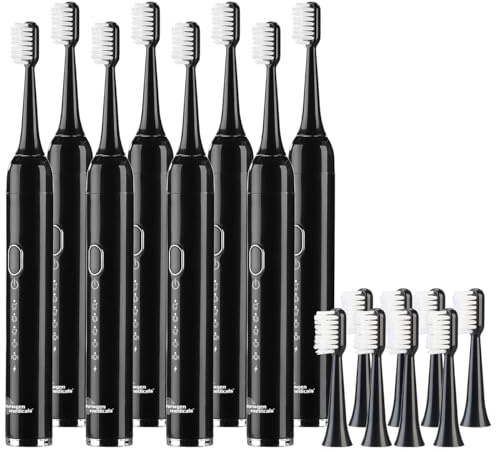 newgen medicals Zahnbürste: 8er-Set USB-Akku-Schallzahnbürste, 25.000 Hz, 5 Modi, Netztasche, IPX7 (Elektrische Zahnbürste)