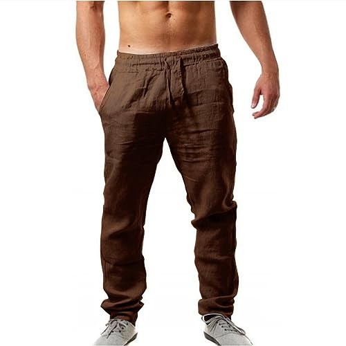 Leinenhose Herren Lang Leichte Sommerhose Herren Leicht Sommerhose Men Leinen Hose Lange Lässige Einfarbige Leinenhose Männer Strandhose Bequeme Stoffhose Yoga Hose