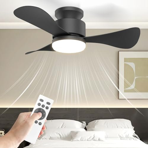 Orthland Ventilateur Plafond avec Lumiere et Telecommande, 71cm Lampe Ventilateur Plafond Silencieux avec Reversible DC Moteur, 3 Pales Plafonnier Ventilateur Petit pour Chambre Salon, 6 Vitesses