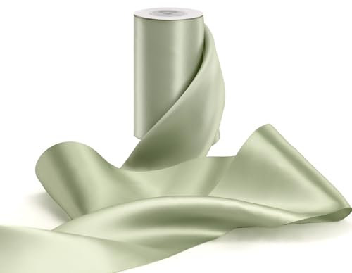FAKILO Geschenkband 10 cm Breites Satinband Band Große Schleifenband für Hochzeit, Geschenkverpackung, Weihnachten, Stuhl-Schärpen, Scherpe, Grand Öffnung (Moosgrün, 10 cm x 9,1 m)