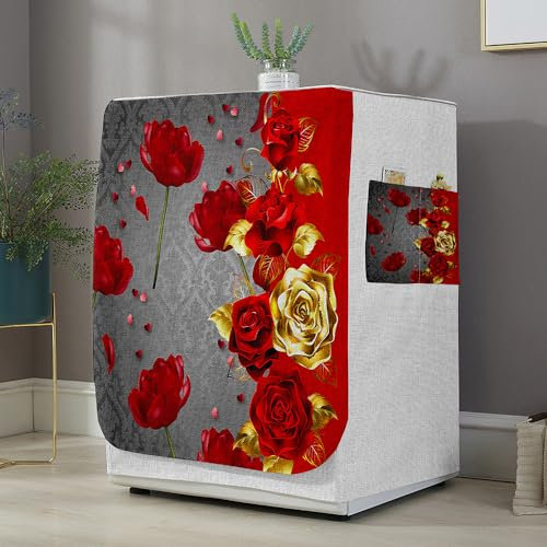 Highdi 3D Washing Machine Cover, Washing Machine Covers Indoor with Zipper Sunscreen & Dustproof Washer Protection for Front Load Outdoor Washer and Dryers (Rose flower 8,S capacity 6~7.5KG)