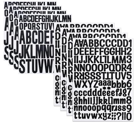GWAWG 8 Sheets Capital Letter Stickers, Self Adhesive Black Style Alphabet Sticker, Waterproof Vinyl Number Stickers for Mailbox, Labels, Window, Scrapbooks, Water Bottles, Guitars