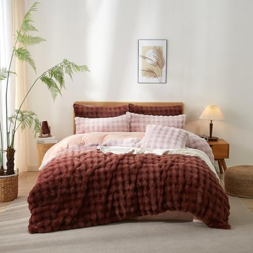 Luofanfei Winter Plüsch Bettwäsche 135 x 200 Rosa Weinrot Warme Kuschelig Flauschig Flanell Bettwäsche Set Winterbettwäsche Microfaser Fleece Bettbezug und Kissenbezug 80x80 mit Reißverschluss