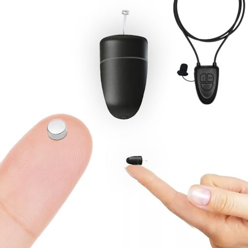 Pingring Oreillette cachée Examens Micronano Casque espion sans fil avec collier V4 Bluetooth Microphone intégré (Ultramini + Micronano + V4, noir avec microphone)