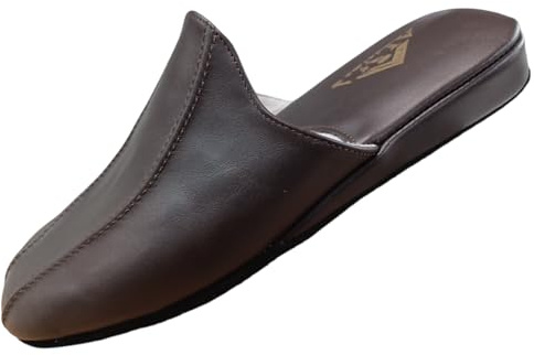 Generico Ciabatte da uomo classiche in vera pelle esterno e interno Alma Made in Italy cucite suola in pelle scamosciata (marrone, Sistema Taglie Calzature EU, Adulto, Uomo, Numero, Media, 44)