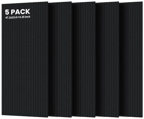 TO-TH Large Acoustic Panels Noise Reducing Sound Wall Panel 5 Pack, Black | 100% Polyester Fiber, 0.95 NRC, Sound Dampening Panels, Decorative Wall Panel for Media Room&Office&Studio, 47.2x23.6x0.35