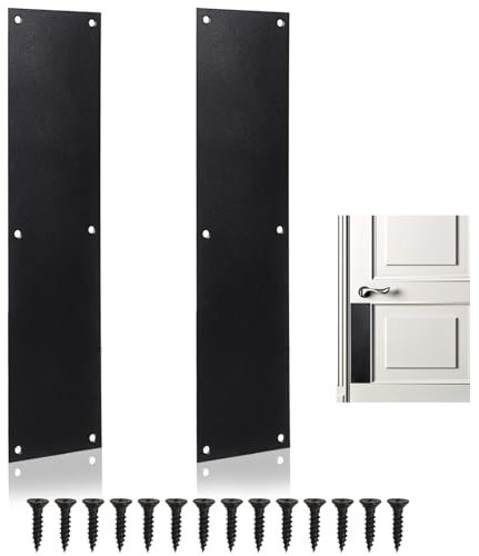 Sumnacon Door Kick Plate 2 Pcs 16''x4'' Stainless Steel Door Plate with Screws Sturdy Door Plates for Interior Doors Exterior Doors Push Plates for Doors Avoid from Kicking,Pet Scratches,Black