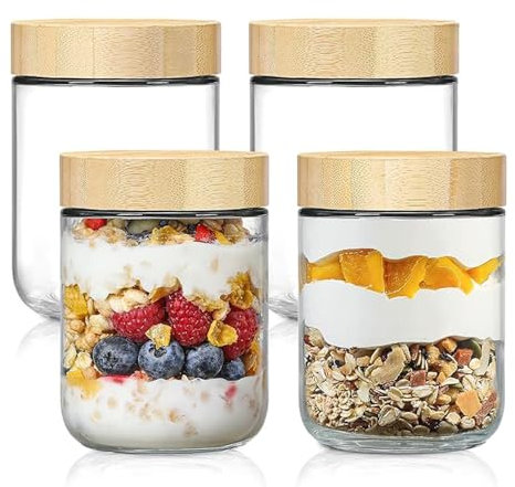 PanVibe EinmachgläSer mit Schraubdeckel - 4 Stück 500ml Meal Prep Overnight Oats Gläser mit Deckel, Wiederverwendbare Joghurtgläser mit Schraubverschluss, Luftdichte Marmelade Vorratsgläser