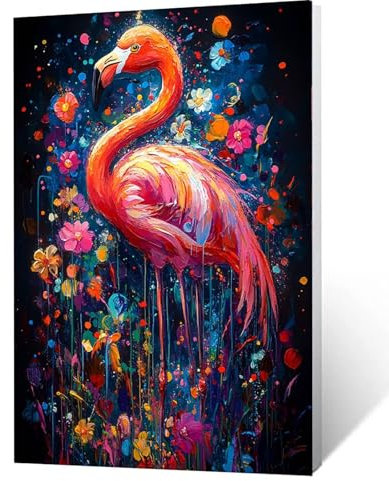 Malen Nach Zahlen Erwachsene Blume, Paint by Numbers Malen Nach Zahlen DIY Flamingo mit Pinseln und Acrylfarben Handgemalt Ölgemälde Leinwand 60x80cm,Home Decor, Geschenke für Frauen Ohne Rahmen E-N-Y