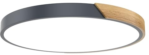 NAIZY Deckenleuchte 96W LED Deckenlampe Dimmbar mit Holzverzierung & Fernbedienung Modern Lampe Φ60x5cm Zimmerlampe Kinderzimmerlampe, für Schlafzimmer Wohnzimmer (Schwarz)