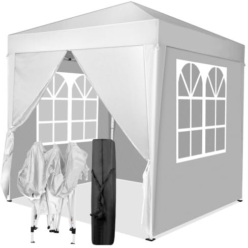 Bonnlo Pavillon 2 x 2 m, Höhenverstellbar, Wetterfest, Gartenlaube mit 4 Seitenteilen, Gartenzelt für Outdoor-Hochzeiten, Gartenfeiern, Camping- und Partyaktivitäten, Weiß