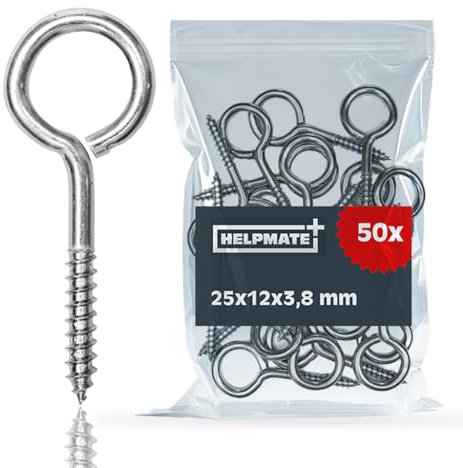 HELPMATE – Ringschraube 25x12x3,8x18 mm – galvanisch verzinkter Stahl – 50 Stück – Ösenschraube mit Holzgewinde