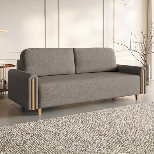 MOTIVENA Notti 3 Sitzer Sofa mit Bettfunktion, Schlafsofa 235 cm Breit, Klappsofa mit Schlaffunktion, Schlafsofa mit Bettkasten, Bettsofa mit Schlaffunktion, Samt Struktur Sofa Braun