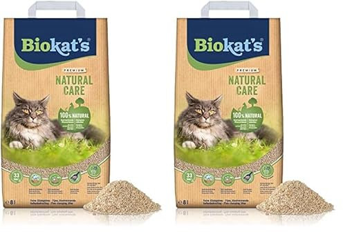 Biokat's Natural Care - Feine klumpende Katzenstreu aus nachwachsenden und kompostierfähigen Pflanzenfasern - 1 Sack (1 x 8 L) (Packung mit 2)