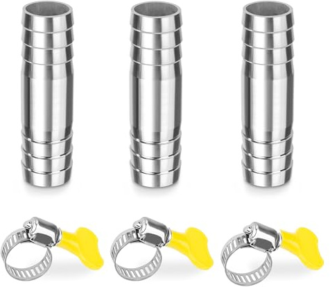 Raccord de Tuyau Cannelés, 3Pcs 14mm*55mm Connecteur Droit Barbelé en I en Forme, Adaptateur Raccords à Embout à 2 Voies en Acier Inoxydable, avec 3 Colliers