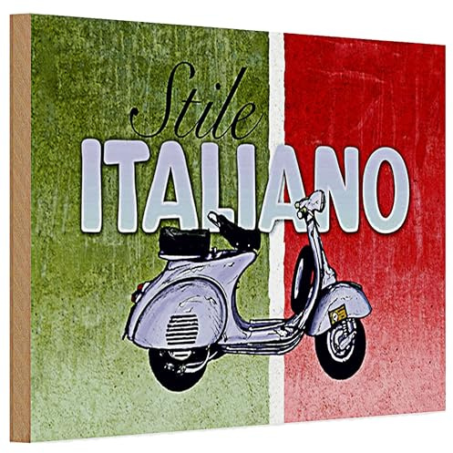 Stile Italiano | Targa in legno retrò | Vespa Design | Bandiera Italiana | 20 cm x 30 cm