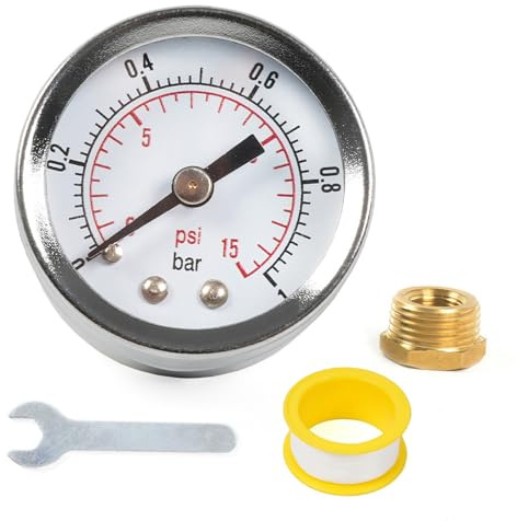 1/8'' NPT Fuel Pressure Gauge 0-15PSI 0-1Bar & Wrench Adaptor Kit Double Scale Pressure Gauge For Fuel Injections Adaptor Kit
