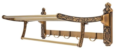 Porte-serviettes pliable mural vintage avec 5 barres et 5 suspensions en aluminium laiton vieilli pour salle de bain, cuisine, hôtel, largeur 60,5 cm