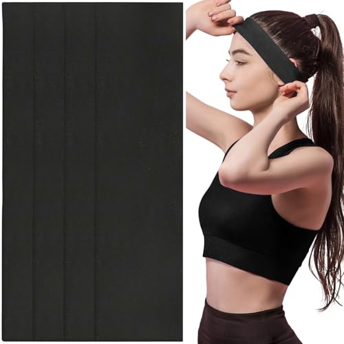 4er-Pack Turban Haarbänder, Vintage breite Stirnbänder, elastische Damen Haarbänder aus weichem Stoff für Make-up, Yoga, Laufen (Schwarz)