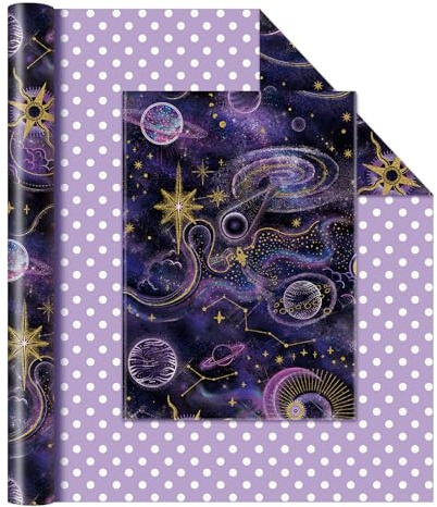 WERNNSAI 1 Rolle Galaxy Geschenkpapier 10m x 43cm Sternenhimmel | Interstellar Sternenhimmel Dekoration, Galaxie Geschenkverpackung für Kinder