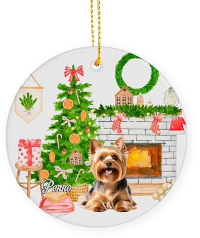 Keramik Weihnachts Ornamente Avec Ficelle Schwarzer Yorkshire Terrier Hund Weihnachtsbaum Ornament Christbaum Schmuck 7.3Cm