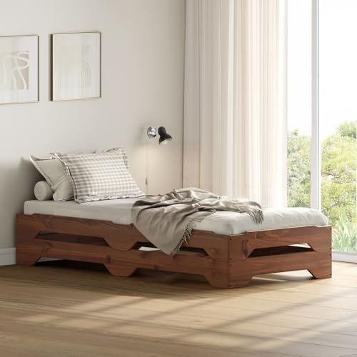 IDIMEX Stapelbett 2er Set Gästebett Ronny Einzelbett Stapelliege Kiefer massiv kastanienfarben Bett 90x200 cm Kinderbett Jugendbett