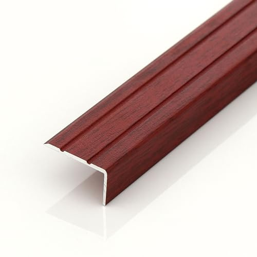 Aluminium-Treppenkantenprofil in L-Form, 81,3 91,4 121,9 163,2 cm, rutschfester Treppenstufenkantenschutz/geriffelte Treppenkantenleiste für Vinyl-Bodenfliesenpedale, Holzmaserung, Trittstuf