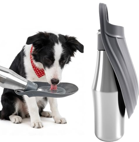 EAAGHK Botella de Agua para Perros 750ML, Bebedero Perro Portatil | con Bebedero Integrado, Botella Agua Perro de Acero Inoxidable, Plegable para Paseo Viaje, al Aire Libre
