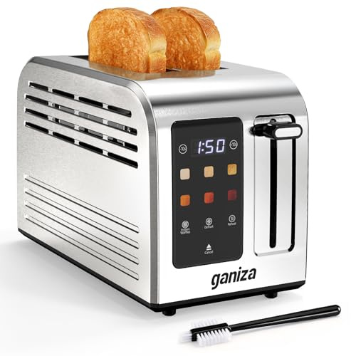 Ganiza Tostapane Intelligente per 2 Fette, in Acciaio Inox con Touch Screen, 6 Livelli di Doratura, Timer Digitale, Fessura Larga, +/-10 s, Vassoio Raccogli Briciole, 925 W