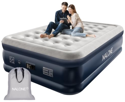 NALONE Materasso Gonfiabile Matrimoniale con Pompa Integrata 195x137x46cm | Letto matrimoniale gonfiabile auto gonfiante, gonfiaggio completo in 3 minuti, adatto per uso domestico quotidiano e ospiti