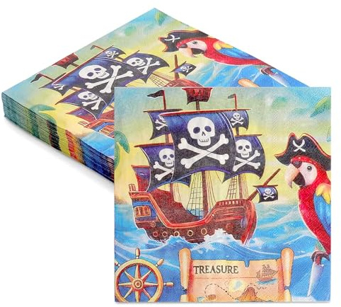 TLDBATICE Piraten Servietten Kindergeburtstag 40 Stück - Piratenparty Deko Servietten 33x33 cm, Papierservietten Piraten Party Kinder Tischdeko Geburtstag Junge Mädchen