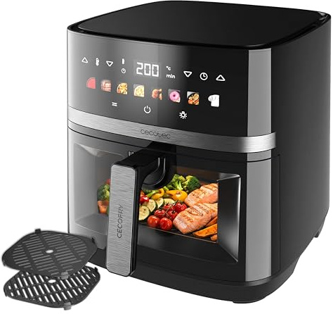 Cecotec Friggitrice ad Aria 8 L con Doppio Grill Cecofry&Grill Duoheat 8000 Hot. 2200 W, Doratura Perfetta e Sapore di Griglia nelle Carni, Temperatura tra 80-200 °C, 8 Menu e Finestra