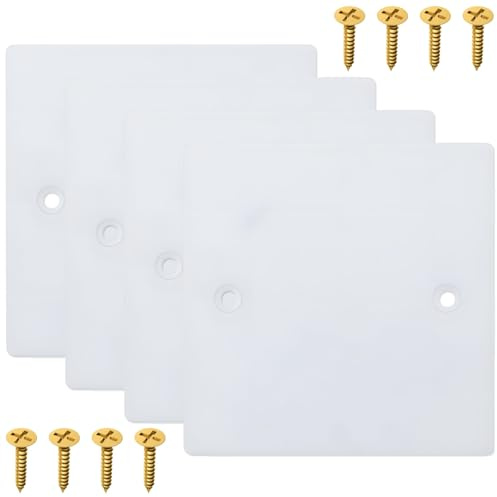 Socket Covers, 4PCS Double Socket Blanking Plate, Cover Plugs Flush, 3X3Inch with Screws, White Square Edge Blanking Plate Cover, Durable Wall Plate for Electrical Sockets Back Box, White Finish