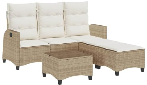 HGKMBRY 3-TLG. Poly Rattan Gartensofa L-Form beige mit Verstellbarer Rückenlehne und Kissen, Gartenmöbel Set mit abnehmbaren waschbaren Bezügen, pulverbeschichteter Stahlrahmen