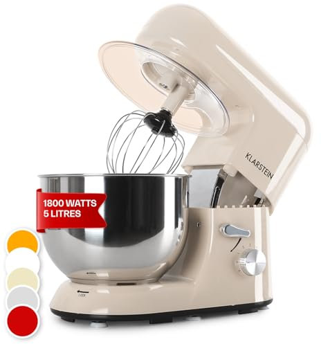 Klarstein Batidora Amasadora con Bol 5L para Hornear, Robot Cocina, Amasadora Reposteria 1800W, Gancho y Bol para Mezclar, Electrodomesticos Cocina Varillas Rotación Planetaria con 6 Velocidades