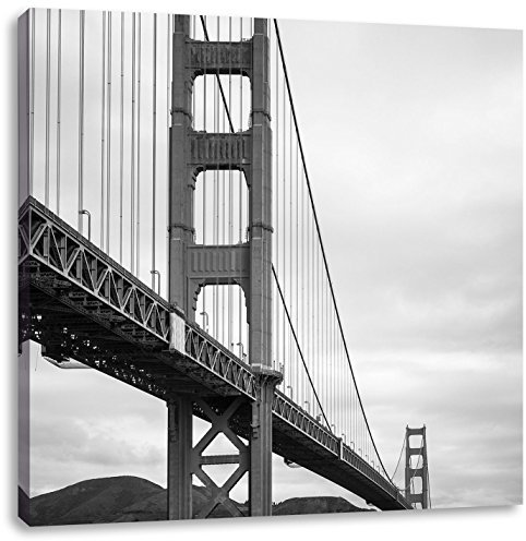 Pixxprint Blick auf Brücke in San Francisco Schwarz, Weiß, Größe: 70x70, Leinwandbild Quadratisch, Wandbild, Kunstdruck, fertig bespannt