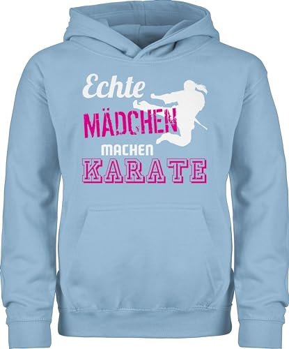 Shirtracer Kinder Hoodie Jungen - Sport Kleidung - Echte Mädchen Machen Karate - 152 (12/13 Jahre) - Hellblau - 25. Geburtstag Coole hudis nur Pullover Pulli Hoodies Hoody Winterpullover für