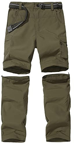 JOMLUN Boy’s Scout Pants Convertible Hiking Quick Dry Zip Off Pants Outdoor Climbing Casual Trouser Kids Youth Cargo Pants Army Green