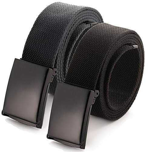 Mile High Life Passend zugeschnitten Leinwand Webgürtel Größe bis zu 1,32 m mit Flip-Top Feste Militärschnalle (2 Pack schwarz/dunkles grau)