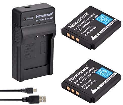 Newmowa NP-50 Replacement Battery (2-Pack) and Portable Micro Charger kit for Fujifilm FinePix F100fd; FINEPIX F200EXR; FinePix F300EXR; FinePix F50fd; FinePix F550EXR; FinePix F600EXR