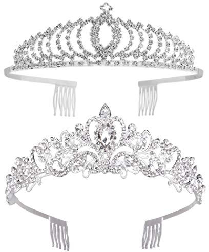 Tiaras und Kronen, Vofler 2 Pack Crystal Silber Tiara Kopfschmuck Strass für Frauen Damen kleines Mädchen Braut Prinzessin Königin Geburtstag Hochzeit Pageant Prom Halloween Kostüm Party mit Kämmen