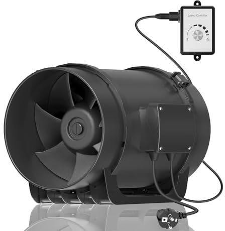 Hon&Guan Rohrventilator 200mm mit Variabler Geschwindigkeitskontrolle, Rohrlüfter mit Regler EC Motor 1292m³/h Leise für Wachstumszelte, Badezimmer, Keller, Garage Zimmer