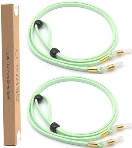 GERNEO® - Kuba - cinturino retrò per occhiali in pelle scamosciata - cordino unisex in PU per occhiali da sole e da lettura - porta occhiali in oro (2x verde)