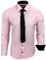 Subliminal Mode - Chemise Homme Manches Longues Col Bicolore Uni + Cravate Noir Chemise Coupe Ajusté Business Repassage Facile RN77 Rose Pale S