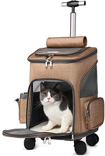 PJDDP 2In1-Hunde-Trolley Und Rucksack Mit Sichtfenster, Haustiere Rolling Carrier Rucksack Trolley, Pet Travel Transporttasche Für Hunde, Bis 20 Kg, Transportbox Transporttrolley Für Katze Einsatz