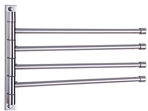 GERZWY Portasciugamani da bagno con montaggio a parete con 4 bracci appendiabiti porta asciugamani da bagno braccio oscillante barre per asciugamani organizer in acciaio inossidabile lucido